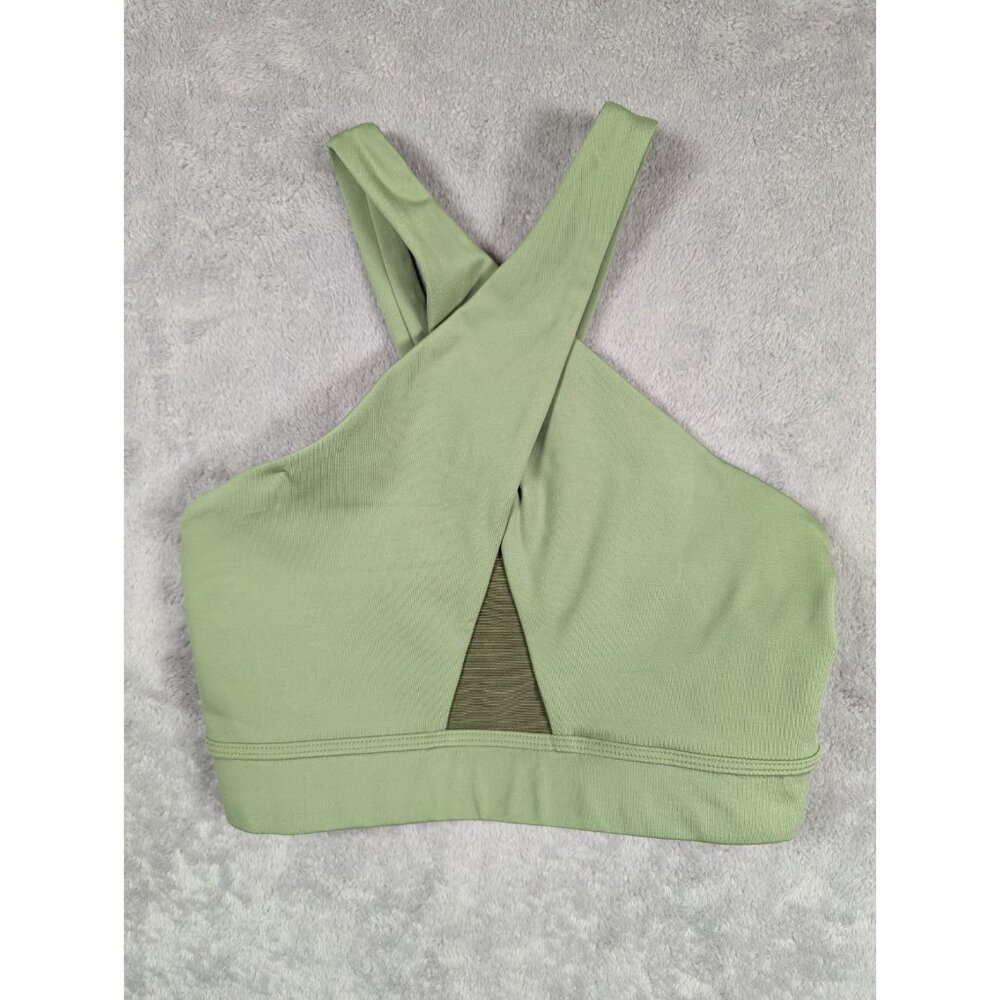 Nike Swoosh Wrap Sports Bra Womens XS Green Cross Over Front Racerback Padded